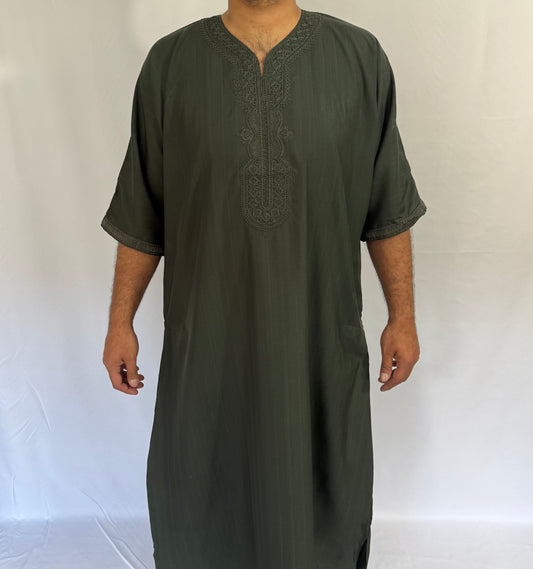 Dark Green Moroccon Thobe with Exquisite Emboidery